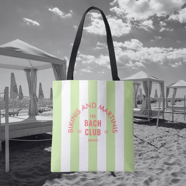 Bikinis And Martinis The Bach Club Green Stripe Tote Bag (Creator Uploaded)
