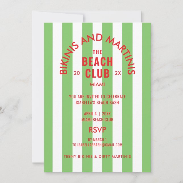 Bikinis And Martinis The Beach Club Cabana Party  Invitation (Front)