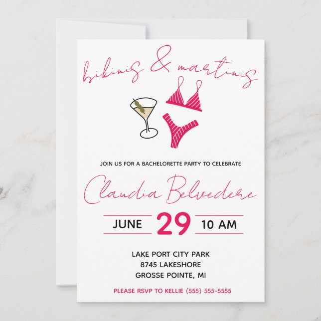 Bikinis and Martinis Themed Bachelorette Party Invitation (Front)