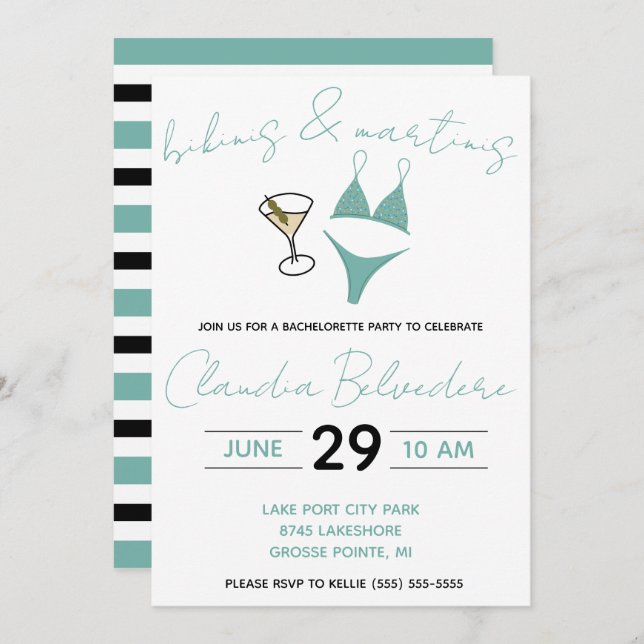 Bikinis and Martinis Themed Bachelorette Party Invitation (Front/Back)