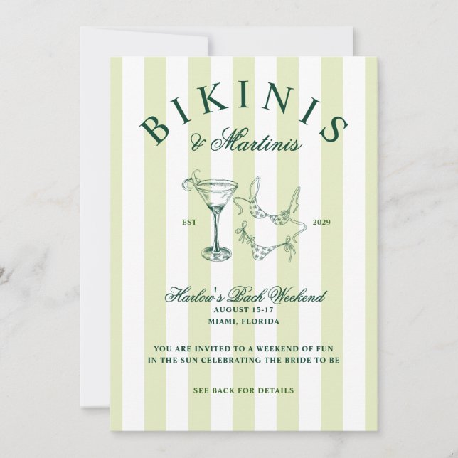 Bikinis and Martinis Vintage Bachelorette Weekend  Invitation (Front)