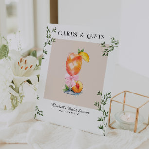 Bikinis & Bellinis Peach Bridal Shower Cards Gifts Pedestal Sign