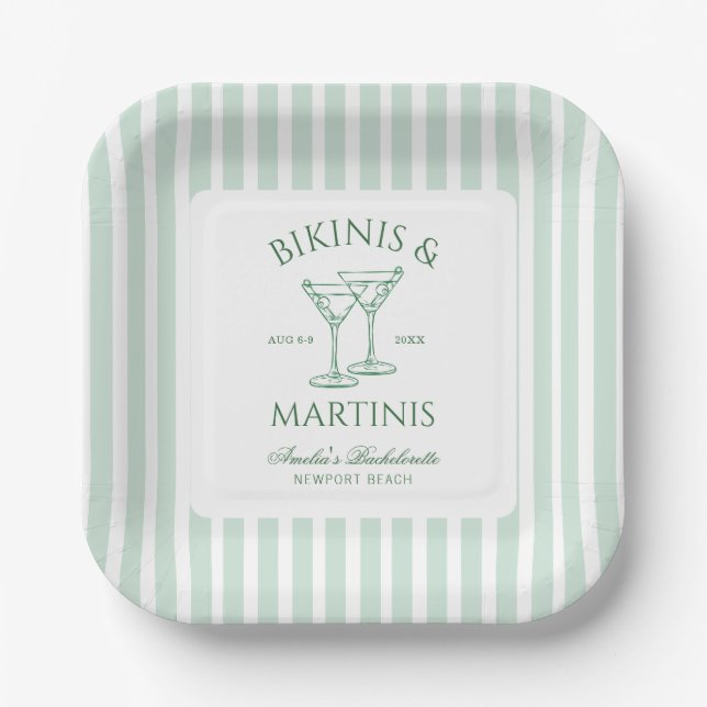 Bikinis & Martinis Bachelorette Paper Plate (Front)