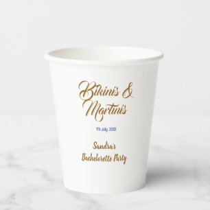 bikinis & martinis bachelorette party name brown paper cups