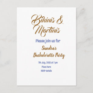 bikinis & martinis bachelorette party name brown  postcard