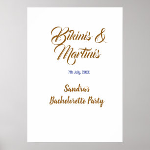 bikinis & martinis bachelorette party name brown  poster