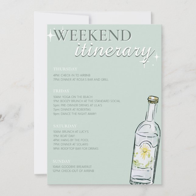 Bikini's & Martini's Bachelorette Weeken Itinerary Invitation (Front)