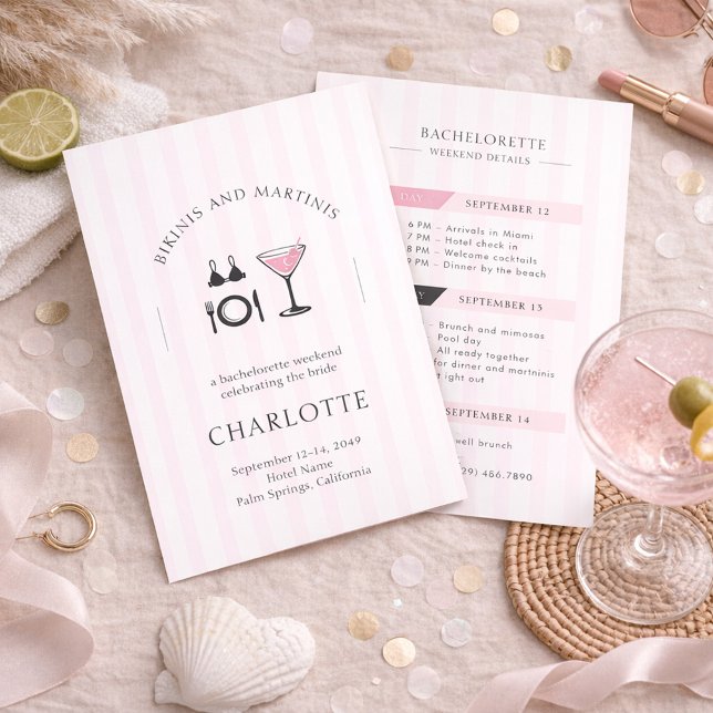 Bikinis & Martinis Bachelorette Weekend Itinerary Invitation (Creator Uploaded)