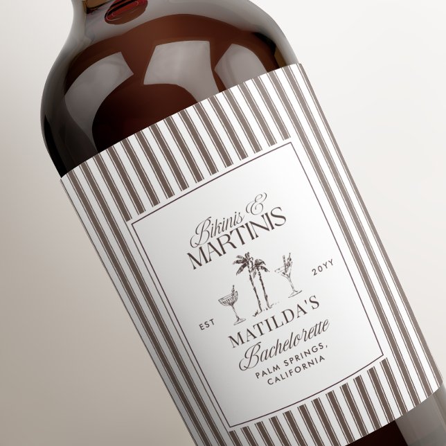 Bikinis & Martinis Bachelorette Wine Bottle Label  (Creator Uploaded)