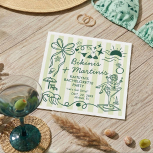 Bikinis & Martinis Beach Bachelorette Party Custom Napkin