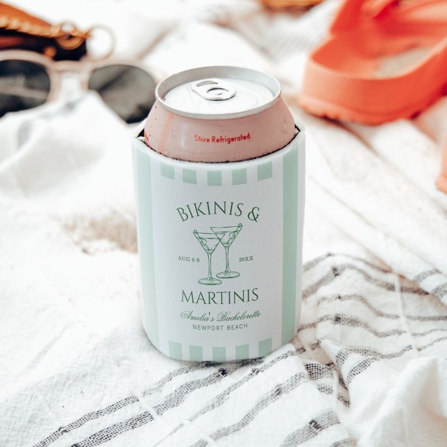 Bikinis & Martinis Green Bachelorette Can Cooler (Creator Uploaded)
