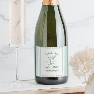 Bikinis & Martinis Green Bachelorette Sparkling Wine Label