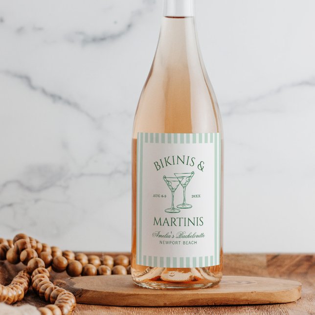 Bikinis & Martinis Green Bachelorette Wine Label (Creator Uploaded)