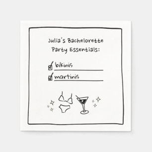 Bikinis & Martinis Handwritten Bachelorette Party Napkin