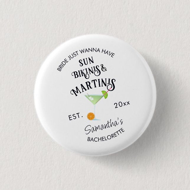 Bikinis & Martinis Tropical Pool Hen Bachelorette 3 Cm Round Badge (Front)