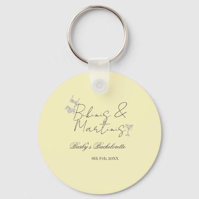 Bikins & Martinis bachelorette party yellow retro Key Ring (Front)