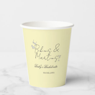 Bikins & Martinis bachelorette party yellow retro Paper Cups
