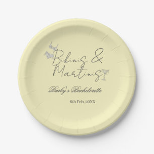Bikins & Martinis bachelorette party yellow retro Paper Plate