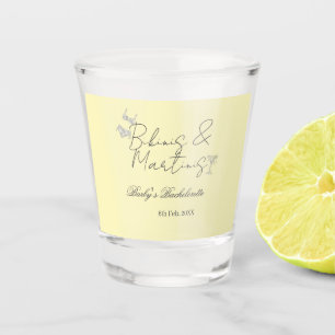 Bikins & Martinis bachelorette party yellow retro Shot Glass
