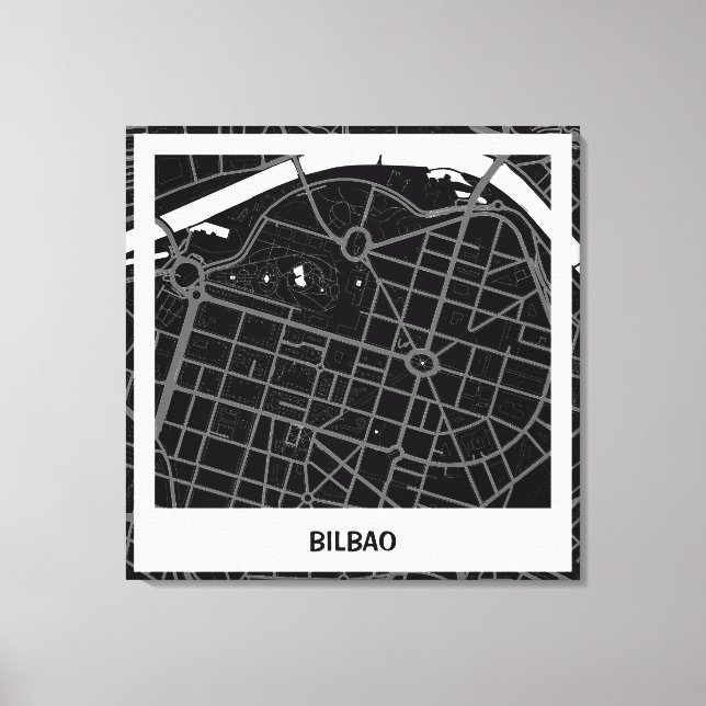 Bilbao minimalist map - Black-white Canvas Print (Front)