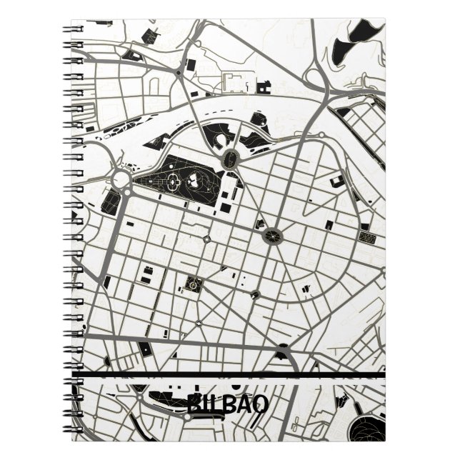 Bilbao minimalist map notebook - Black-White (Front)