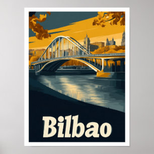 Bilbao Spain Art Vintage Travel Illustration Poster