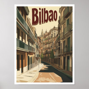 Bilbao Spain Art Vintage Travel Illustration Poster