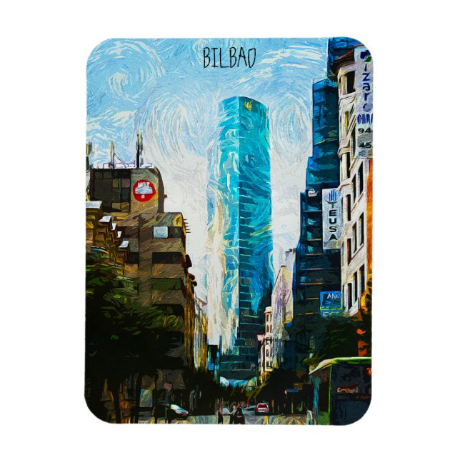 Bilbao Spain Oil Paint Illustration City Magnet (Vertical)