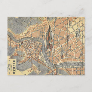 Bilbao Spain Old Map Postcard