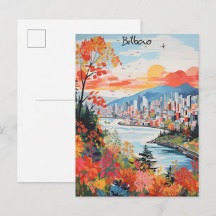 Bilbao Spain Travel City Painting Aesthetic Postcard