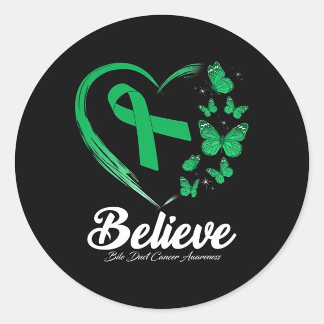Bile Duct Cancer Awareness Butterfly Heart Warrior Classic Round Sticker (Front)