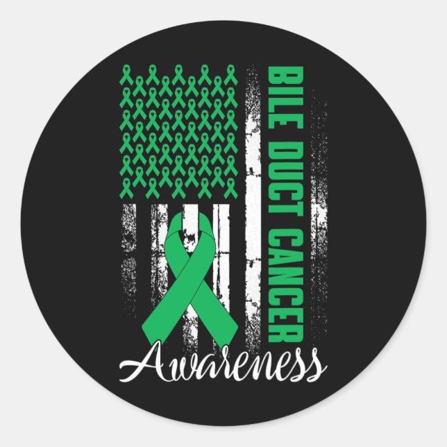 Bile Duct Cancer Awareness Kelly Green Ribbon Us F Classic Round Sticker (Front)