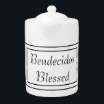 Bilingual Black & white Bendecidos Blessed Teapot<br><div class="desc">Elegant, Bilingual, Black and White Spanish Teapot with "Blessed" in English and "Bendecidos" in Spanish; both are customisable to be written in your own language. Giving them your personal touch adding your own language or message. Always a great idea to gift to yourself or to others. For all occasions. Hope...</div>