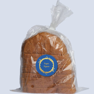 Bilingual Blue and Golden Vegan (Vegano) Food  Classic Round Sticker