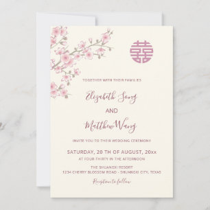 BILINGUAL  Blush Cherry Blossom Chinese Wedding Invitation