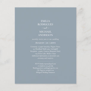 Bilingual Budget Dusty Blue Monochrome Wedding Flyer