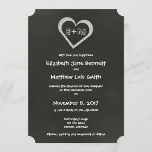 Bilingual Chalkboard Heart Wedding Invitation