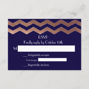 Bilingual Chic Rose Gold Chevron Wedding RSVP Card