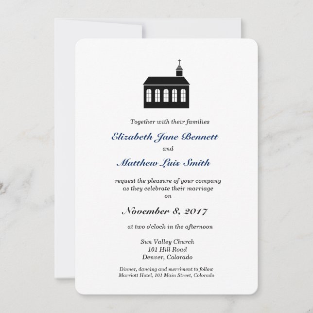 Bilingual Classic Chapel Wedding Invitation (Front)