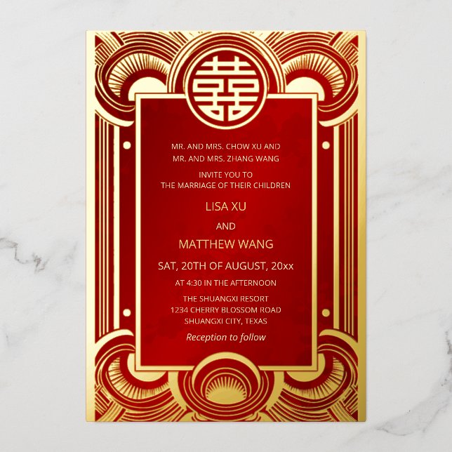  BILINGUAL Gold Frame Red Chinese Wedding (Front)