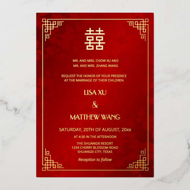  BILINGUAL Gold Frame Red Chinese Wedding (Front)