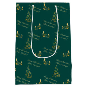 Bilingual Green and Golden Christmas Medium Gift Bag