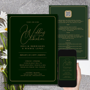 Bilingual GREEN GOLD Wedding incl. RSVP DETAILS Invitation