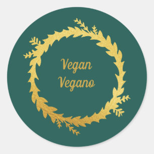 Bilingual Green Golden Vegan (Vegano) Christmas Classic Round Sticker