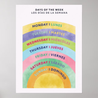 Bilingual in English Spanish Days of the Week  Poster