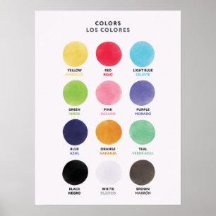 Bilingual in Spanish Colours Poster for Kids