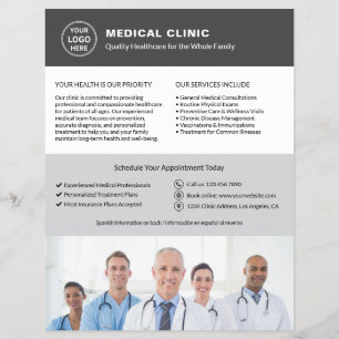 Bilingual Medical Clinic English Spanish Grey Flyer