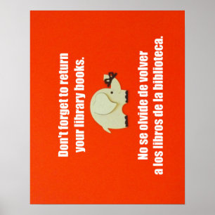 Bilingual message reminder to return library books poster