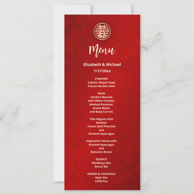 BILINGUAL Modern Red Chinese Wedding  Invitation (Front)