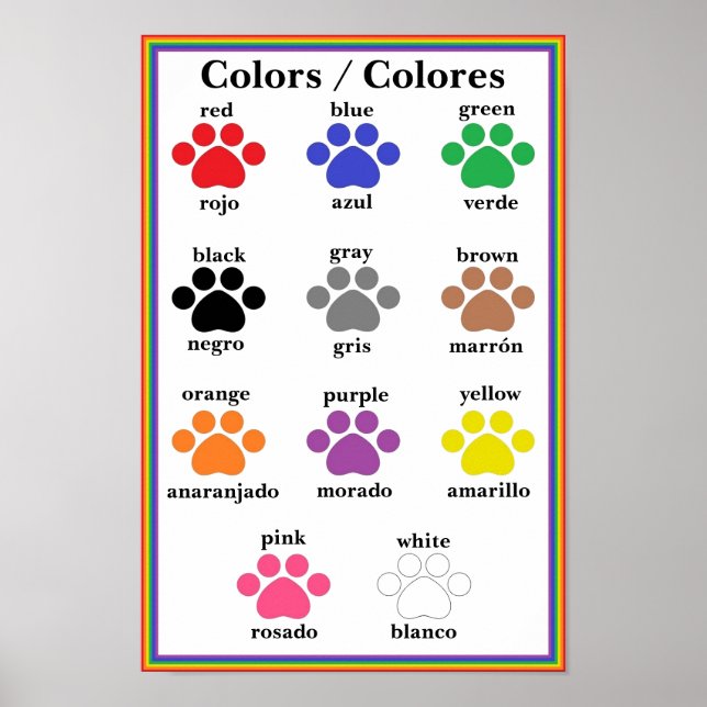 Bilingual Paw Print Colour Chart Poster (Front)